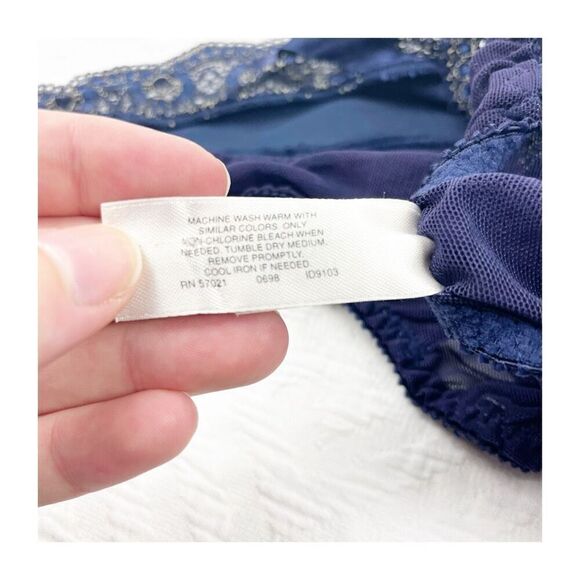 Vintage Victorias Secret Velvet lace one piece bodysuit royal blue deep v snap c - Picture 10 of 16